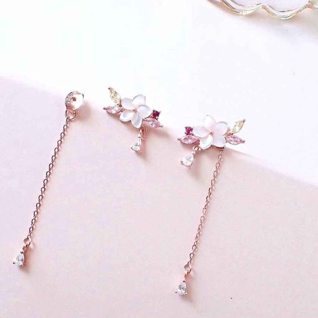 Sakura Sparkly Earrings 925 Silver, Sakura Earrings, Flower