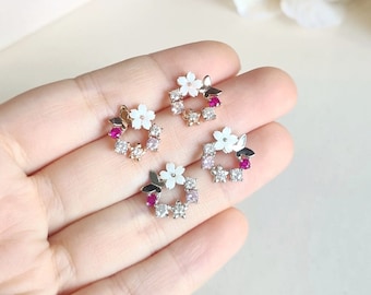 Floral Butterfly Earstud 925 Silver, Flower Earrings, Butterfly Earrings, Sakura Earrings