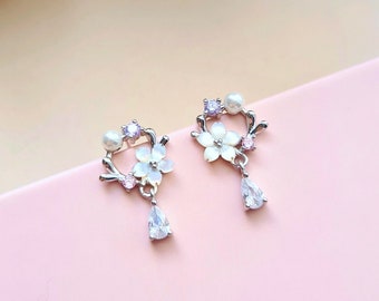 Sakura Blossom Earrings 925 Silver, Sakura Earrings, Flower Earrings, Japanese Style Earrings