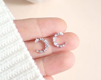 Pendientes Deva Crescent de plata 925, pendientes Celestial, pendientes Moon, pendientes hipoalergénicos