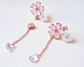 Sakura Dangling Two-Ways Earrings 925 Silver, Sakura Earrings