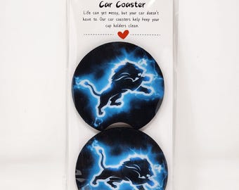 New Two Pack Fabric Car Coasters Detroit Lions Print Mens Gift