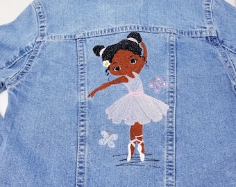 Girls Embroidered Ballerina Levi's Denim Jacket, Customizable Name
