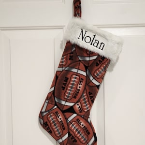 Homemade Soft Personalized CUSTOMIZABLE Fleece Football, Cotton Lined Christmas Stocking with Faux Fur