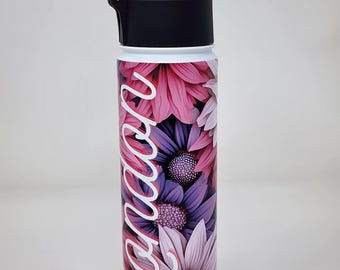 Customizable Daisy Water Bottle: Stainless Steel, 22 oz, with Straw
