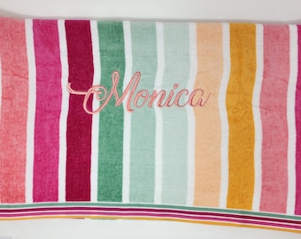 Embroidered Striped Beach Towel, Personalized Graduation Gift