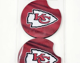 New Two Pack Fabric Car Coasters KC Kansas City Chiefs Print Stocking Stuffer Idea
