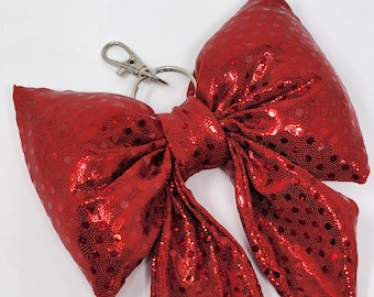 New Puffy Red Sequin Bow Purse Charm Backpack Charm Keychain