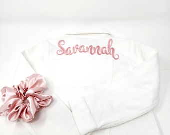 Kids Embroidered White Denim Jacket: Personalized Name, Levi's Jean Jacket