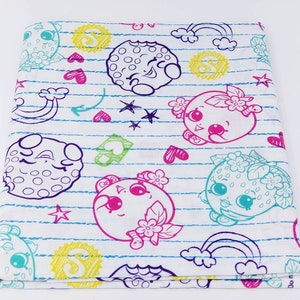 New One Yard Shopkins Characters School Ledger Fabric Kooky Cookie, Strawberry Kiss, Apple Blossom, 100% Cotton