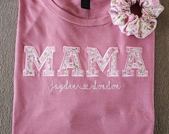 New Applique Embroidered Customized MAMA NANA GIGI Auntie Fur Mama Pink T-Shirt