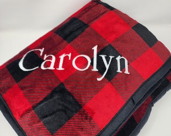 Custom Embroidered Buffalo Check Blanket: Plush Sherpa Throw (60x70 inches)