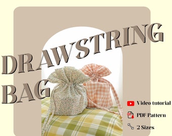 Cute beginner friendly easy cosmetic drawstring bag digital sewing pattern PDF (2 styles)