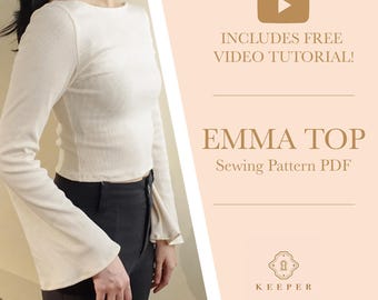 Reversible Boatneck Top Sewing Pattern PDF bell sleeves pattern crop top sewing Beginner PDF Download Sizes XS to 3XL Pattern with Tutorial