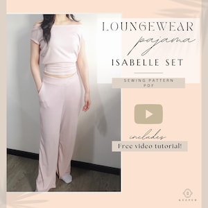 Loungewear Set Sewing Pattern PDF: High Waist Pants & Off-Shoulder Top (UK4-22, EU32-50, US1-18)