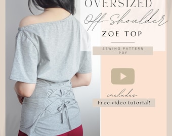 Oversized Off-Shoulder Tie Top Sewing Pattern PDF (UK4-22, EU32-50, US1-18)
