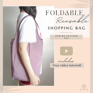 Foldable Reusable Bag Sewing Pattern PDF foldable grocery bag tote bag reusable market bag Sewing Pattern for Beginner Digital Download 3 Sizes Pattern with youtube Tutorial on Etsy