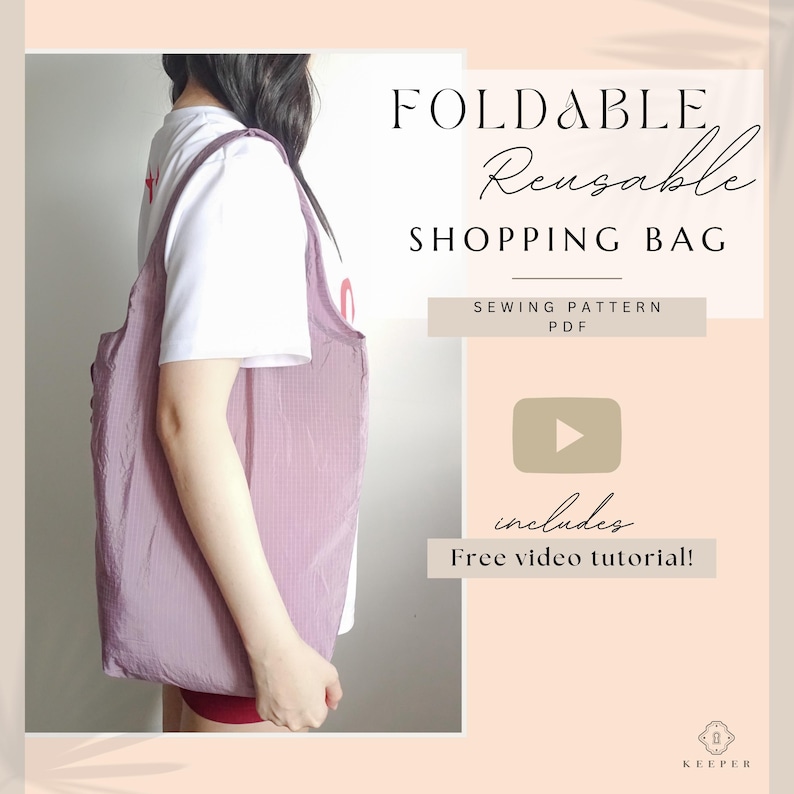 Foldable Reusable Bag Sewing Pattern PDF foldable grocery bag tote bag reusable market bag Sewing Pattern for Beginner Digital Download 3 Sizes Pattern with youtube Tutorial on Etsy