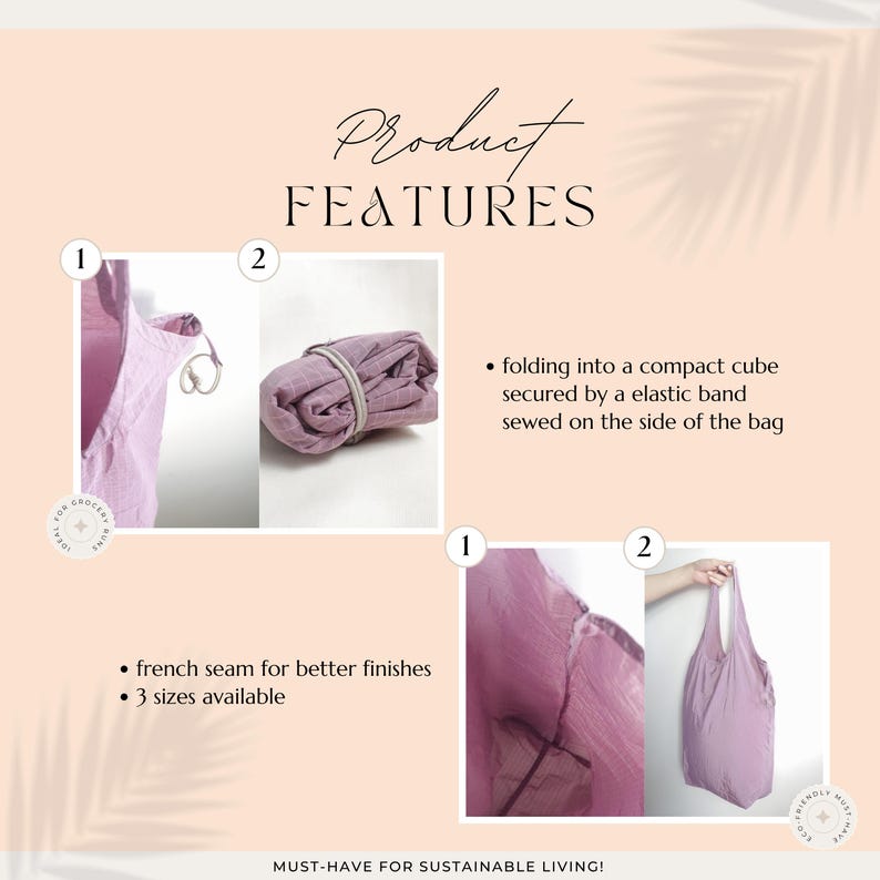Foldable Reusable Bag Sewing Pattern PDF foldable grocery bag tote bag reusable market bag Sewing Pattern for Beginner Digital Download 3 Sizes Pattern with youtube Tutorial on Etsy