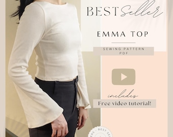 Reversible Boatneck Bell Sleeves Top PDF Sewing Pattern three sleeves, two length options