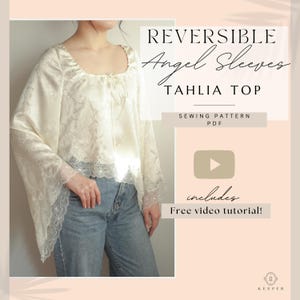 Reversible Angel Sleeves Top PDF Sewing Pattern, Lace Trim (UK4-22, EU32-50, US1-18)