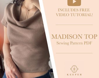 Cowl Neck Top Sewing Pattern PDF short sleeves crop top Sewing Pattern for Beginner Digital Download Sizes XS to 3XL Pattern with Tutorial