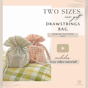 Drawstring Bag Sewing Pattern PDF: Beginner Cosmetic Lunch Bag Bridal (Digital Download)