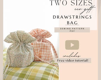 Drawstring Bag Sewing Pattern PDF: Pouch with 2 Sizes for Beginner