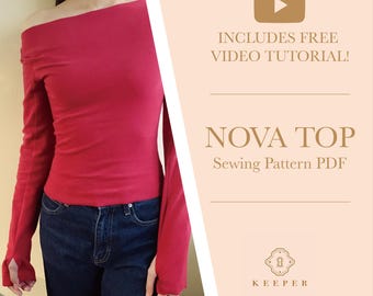 Boat Neck Top Sewing Pattern PDF Long Sleeve Cute Top Sewing Pattern for Beginner Digital Download Sizes XS to 3XL Pattern with Tutorial