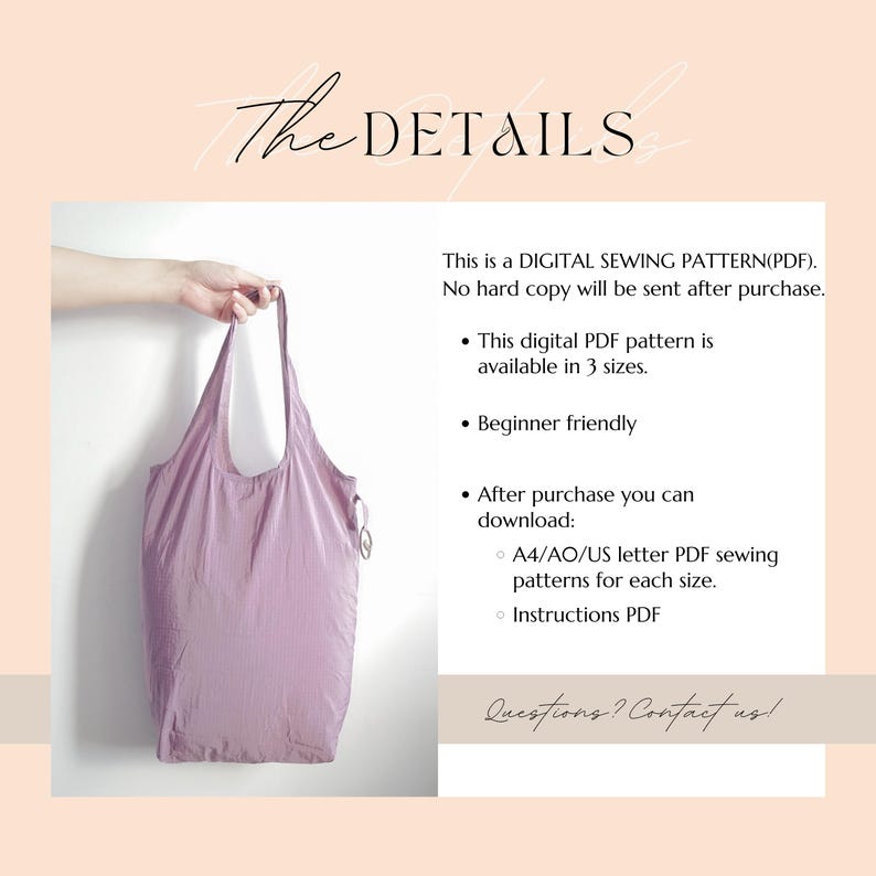 Foldable Reusable Bag Sewing Pattern PDF foldable grocery bag tote bag reusable market bag Sewing Pattern for Beginner Digital Download 3 Sizes Pattern with youtube Tutorial on Etsy