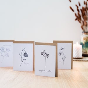 Conjunto de 4 cartões-presente, botânicos, ilustrações, design floral, aniversário, aniversário, dia dos namorados, dia das mães