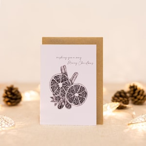 Ti auguro un biglietto di auguri di Natale molto buono, illustrazione di spezie invernali, cartolina di Natale, persona amata, illustrazione arancione