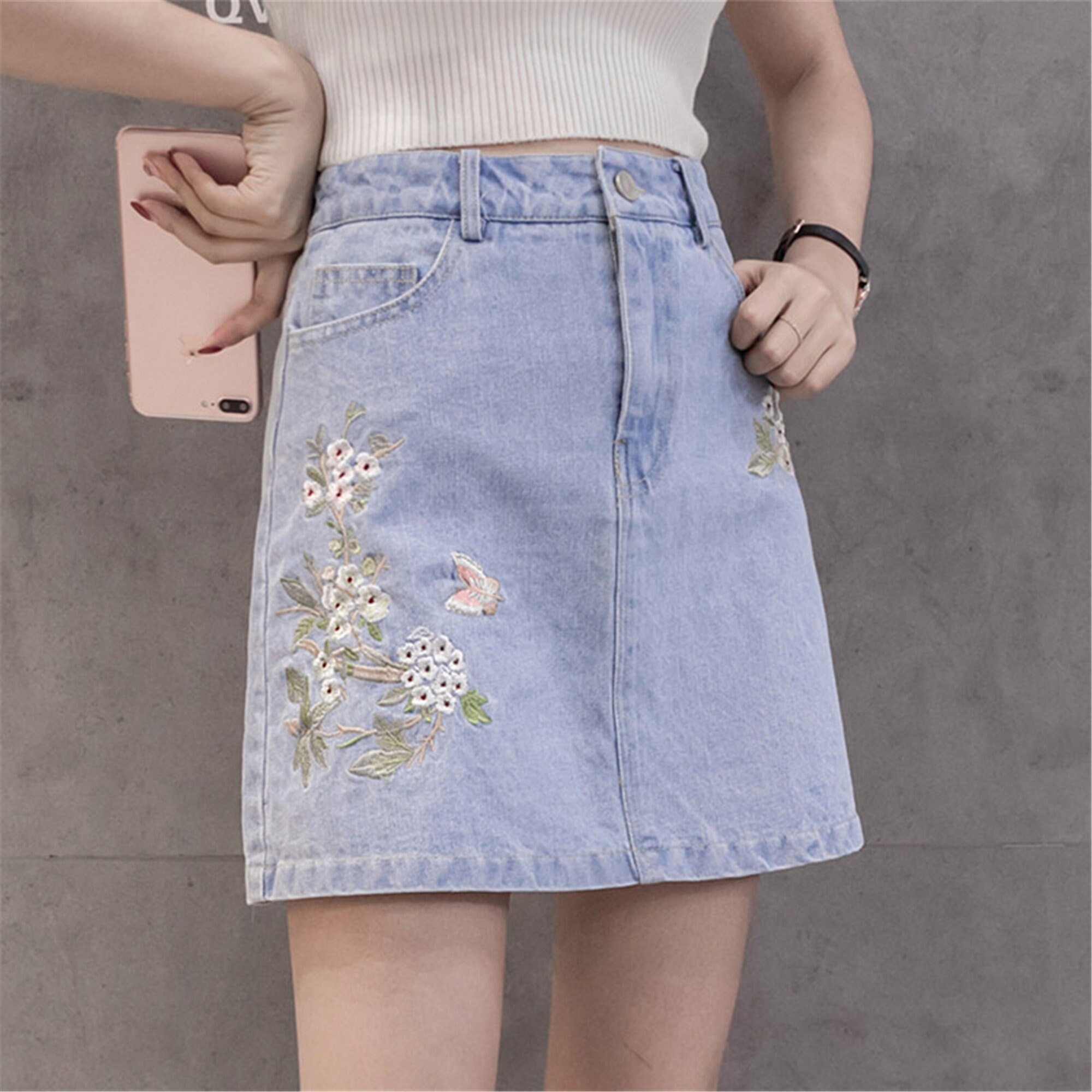 Denim skirt halflength skirt embroidery allmatch bag hip Etsy