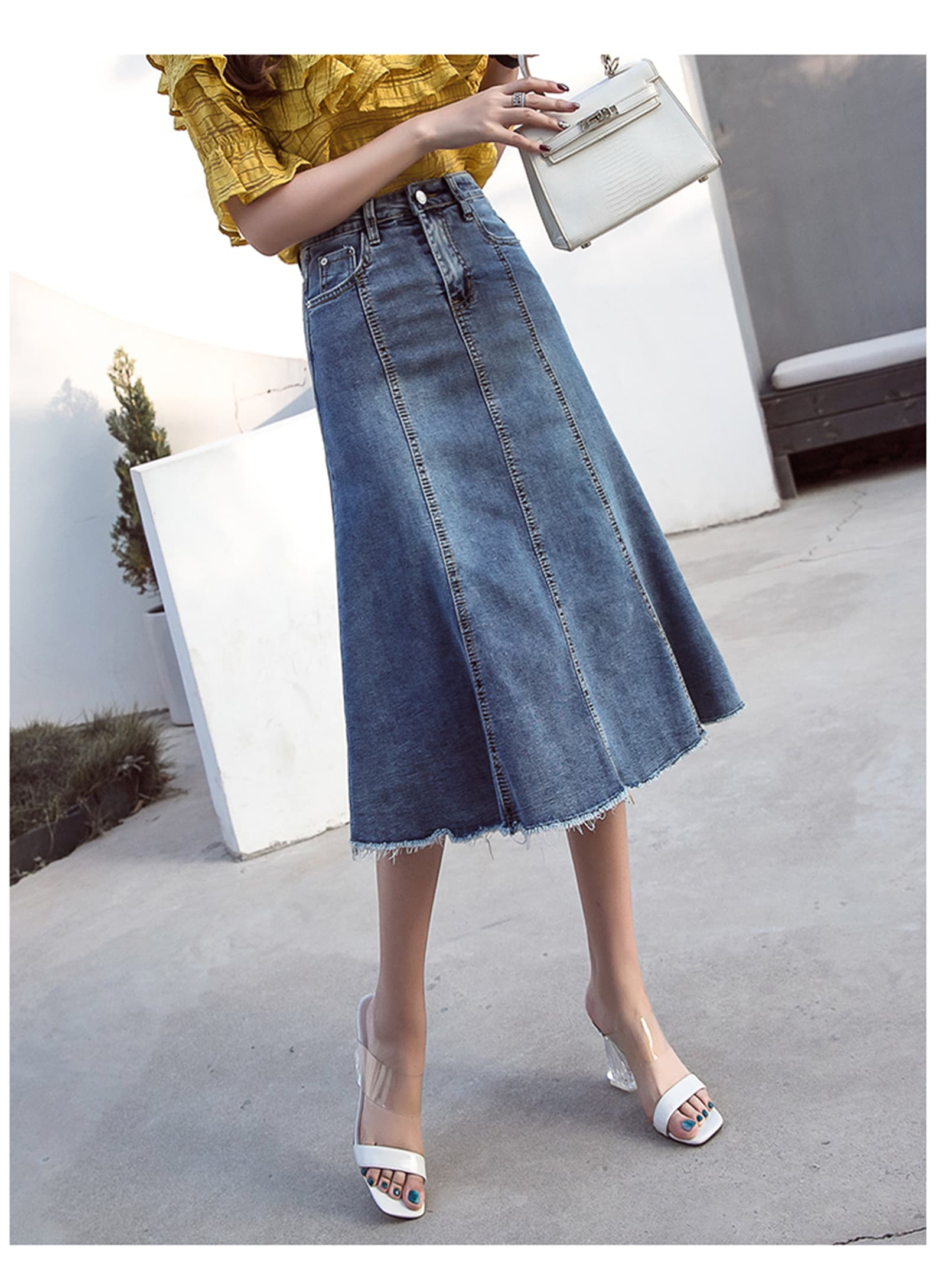 Fashionable Denim Skirt Midlength High Waist Mermaid Skirt Etsy