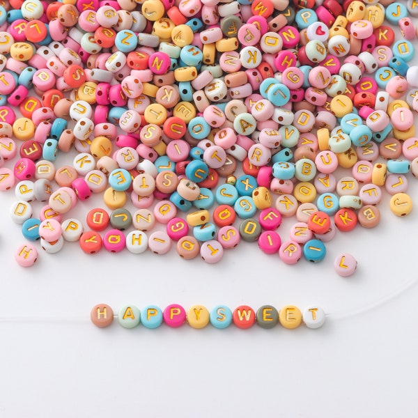 100Pcs Colorful Mixed Letter Beads, Gold Silver Writing Initial Letter Beads Kit, Round Alphabet Beads for Necklace Bracelet DIY Jewelry