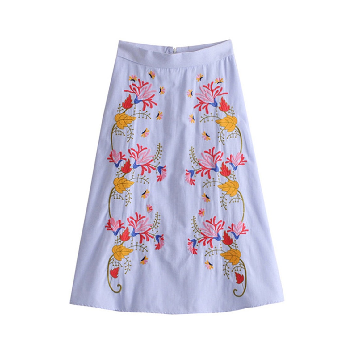 White Elegant Women' s Embroidery Skirt Midi Skirt Etsy