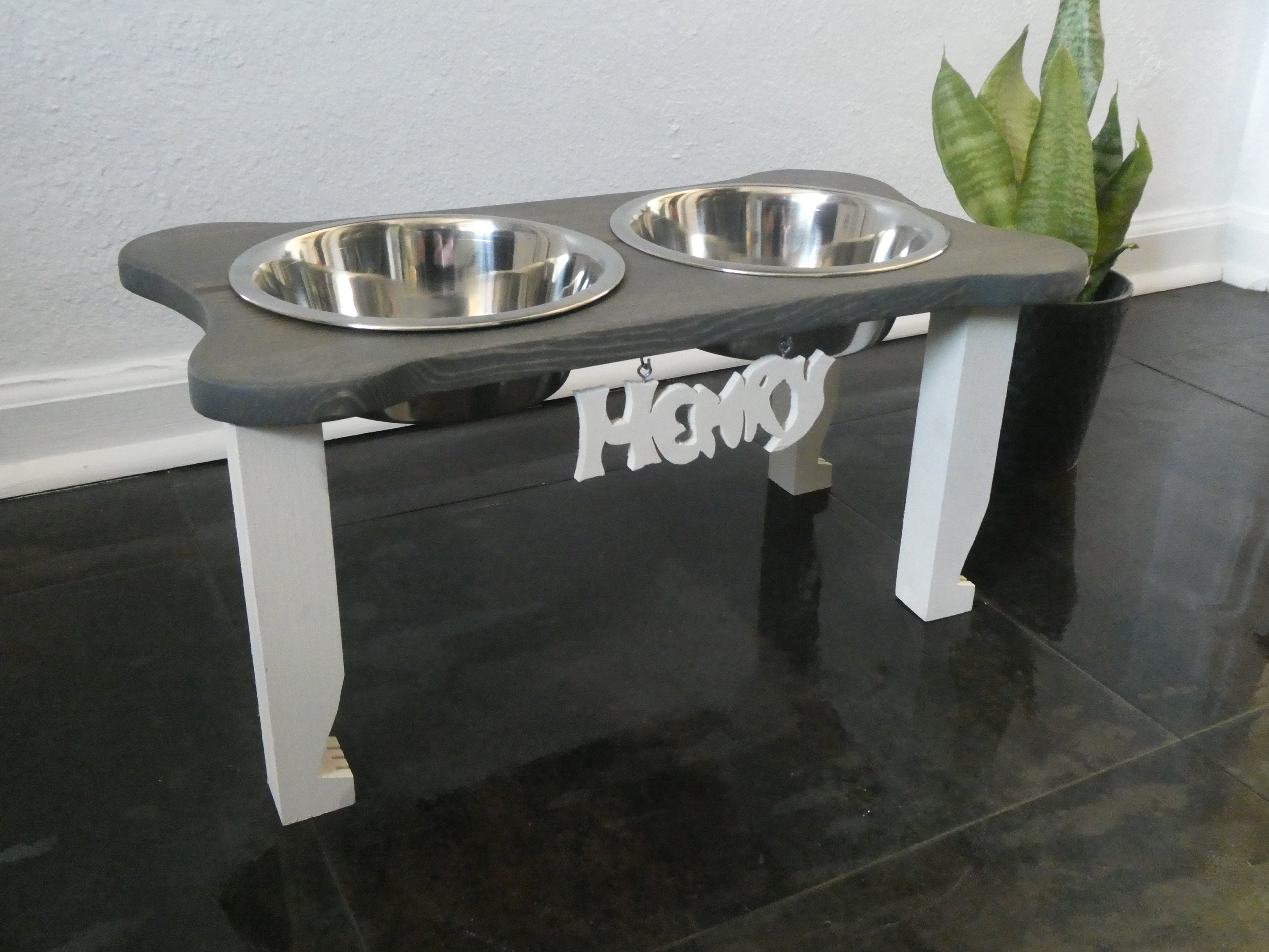 Medium Breed Dog Bowl / Bone Shaped / Elevated Dog Feeder / Raised Dog