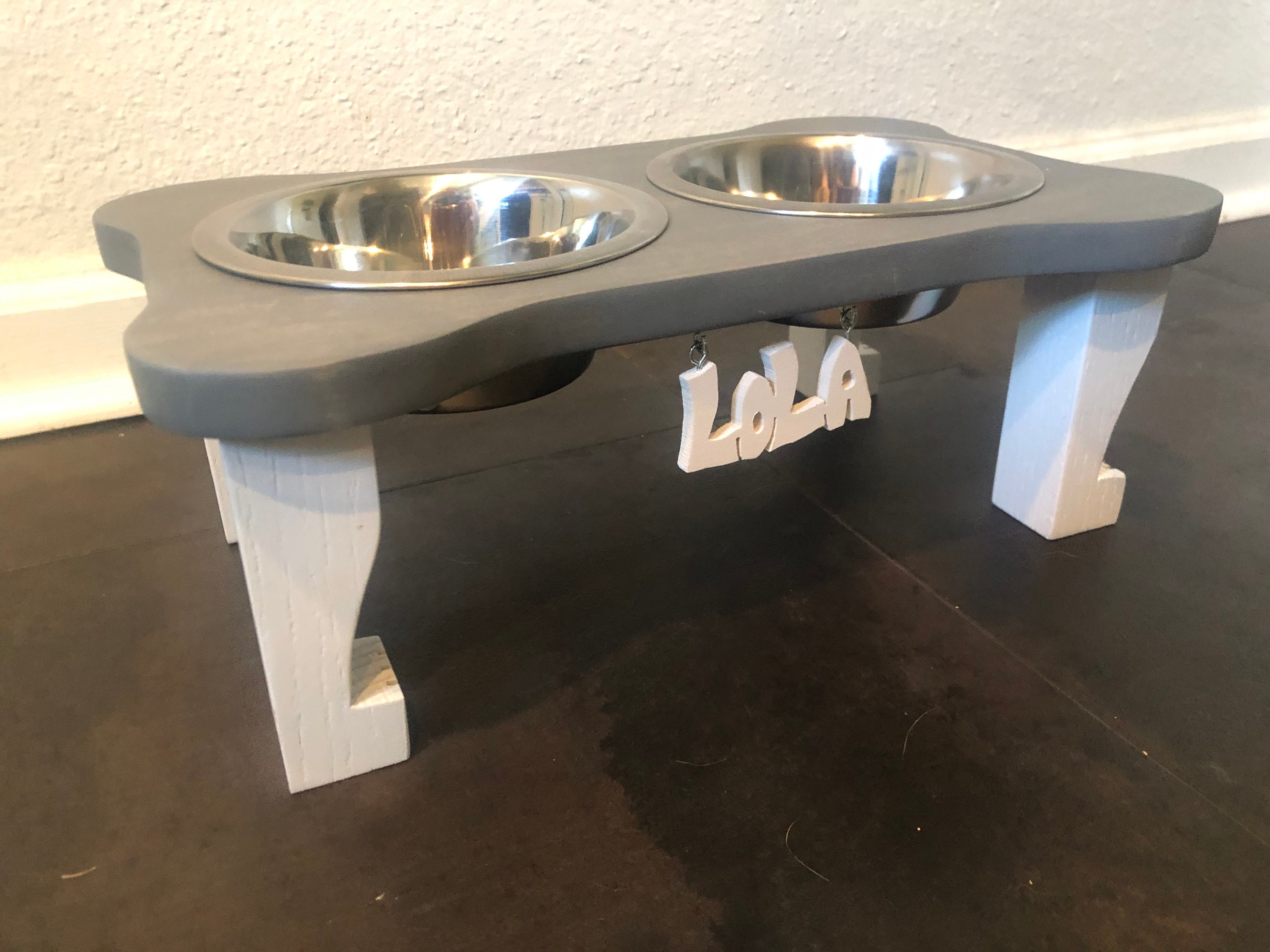 Small Breed Dog Bowl / Bone Shaped / Elevated Dog Feeder / Etsy