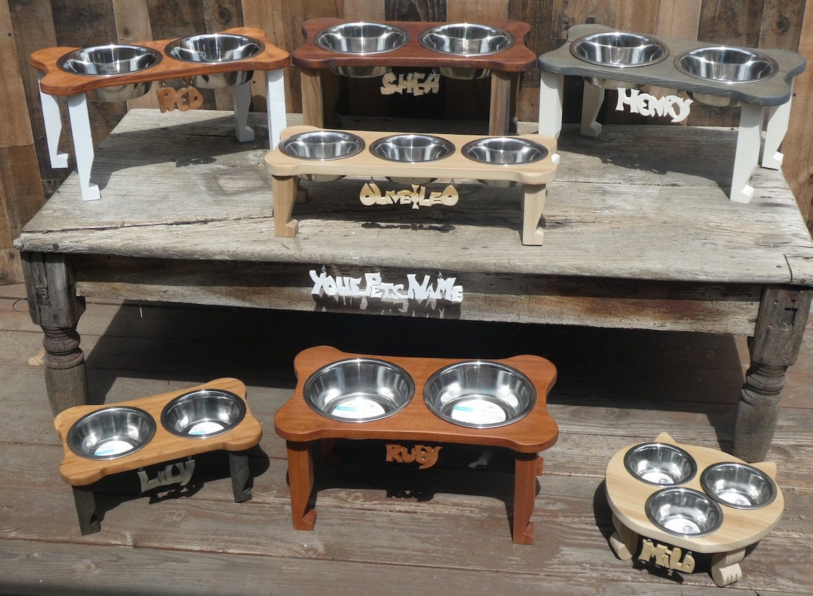 Small Breed Dog Bowl / Bone Shaped / Elevated Dog Feeder / Etsy