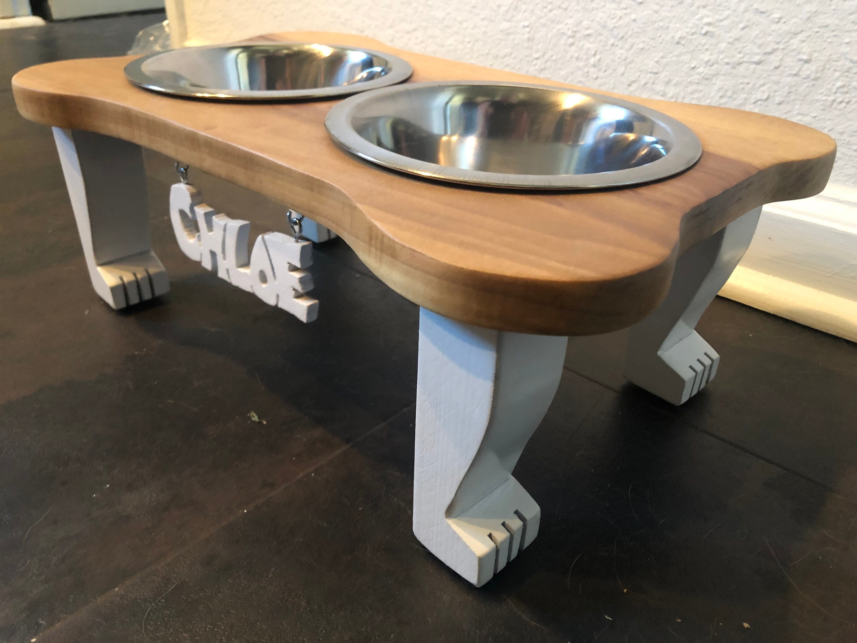 Small Breed Dog Bowl / Bone Shaped / Elevated Dog Feeder / Etsy