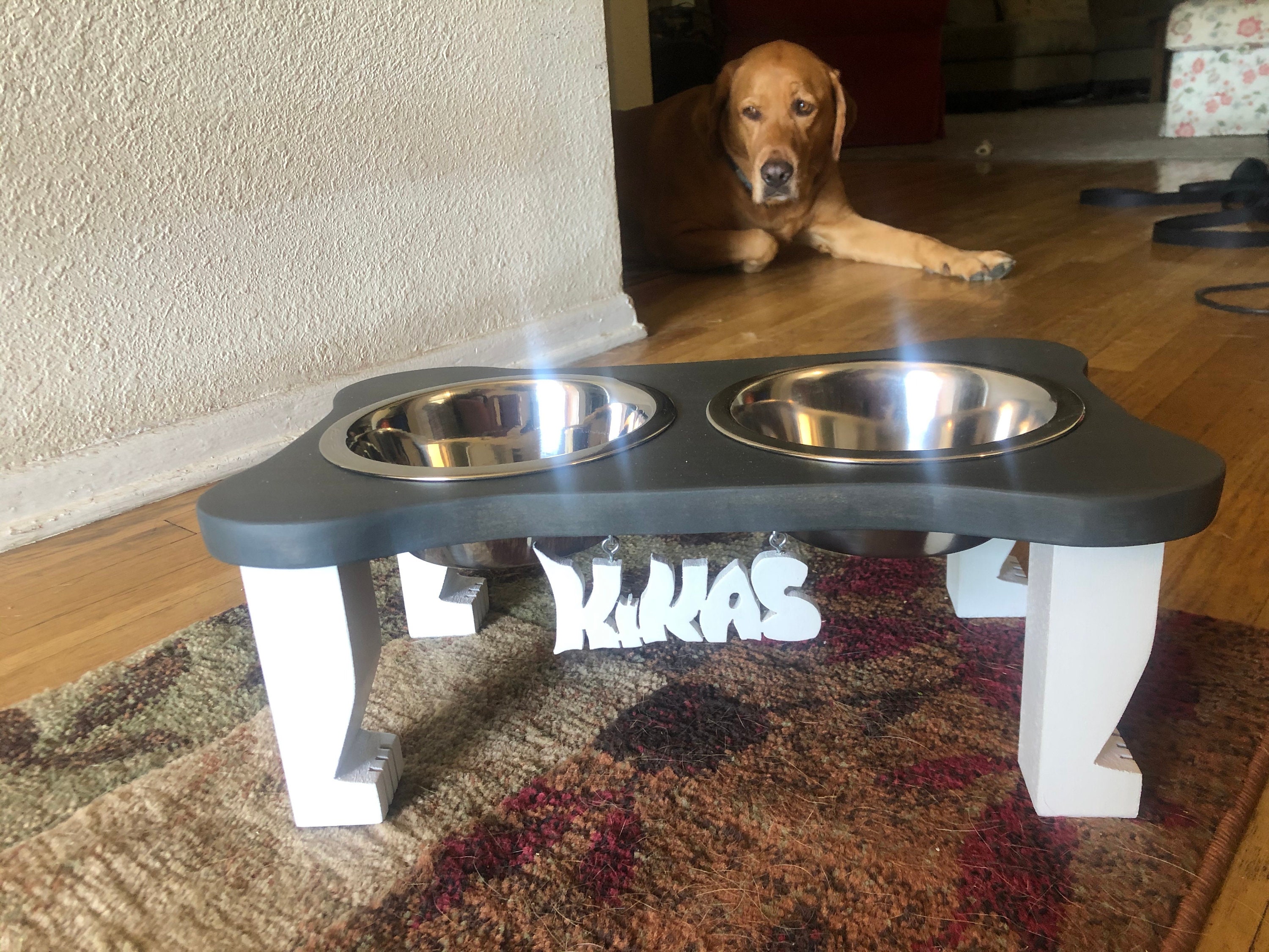 Small Breed Dog Bowl / Bone Shaped / Elevated Dog Feeder / Etsy