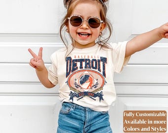Detroit Baseball Vintage Kids T-Shirt | Retro Tigers Youth Tee | Toddler Game Day Shirt | Little Fan Gift | TC738