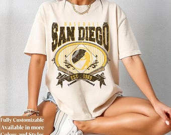 Comfort Colors San Diego Baseball Shirt | Retro Slam Diego 619 Game Day Tee | Vintage Brown Gold Ballpark Style | SD Fan Gift | TC751