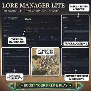 TTRPG Kampanjspårare och stridsverktyg | Game Master Planner för DnD, Pathfinder och alla system (digital nedladdning)