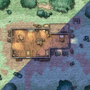 Dungeons and Dragons Forest Hideout / Cabin Battle Map - Night/Day - DnD, D&D, 5e, Roll20, Fantasy Grounds, Foundry, VTT, Digital Map