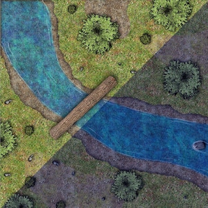 Dungeons and Dragons River Battle Map - Nacht/dag - DnD, D&D, 5e, Roll20, Fantasy Grounds, Foundry, VTT, Digitale kaart