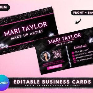 Business Cards, DIY Business Card Template Design, Make Up Artist Beauty Business Cards, Black and Pink Business Card, Premade Business Card