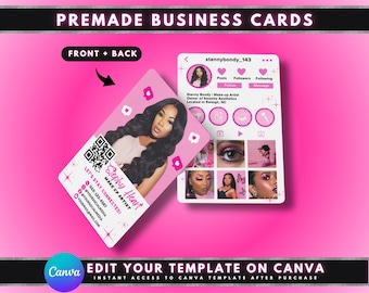 Pink Instagram Business Cards, DIY Canva Template Design, Make Up Artist Cards, Lash Cards, Hair Salon Cards, Premade QR Code Beauty Card