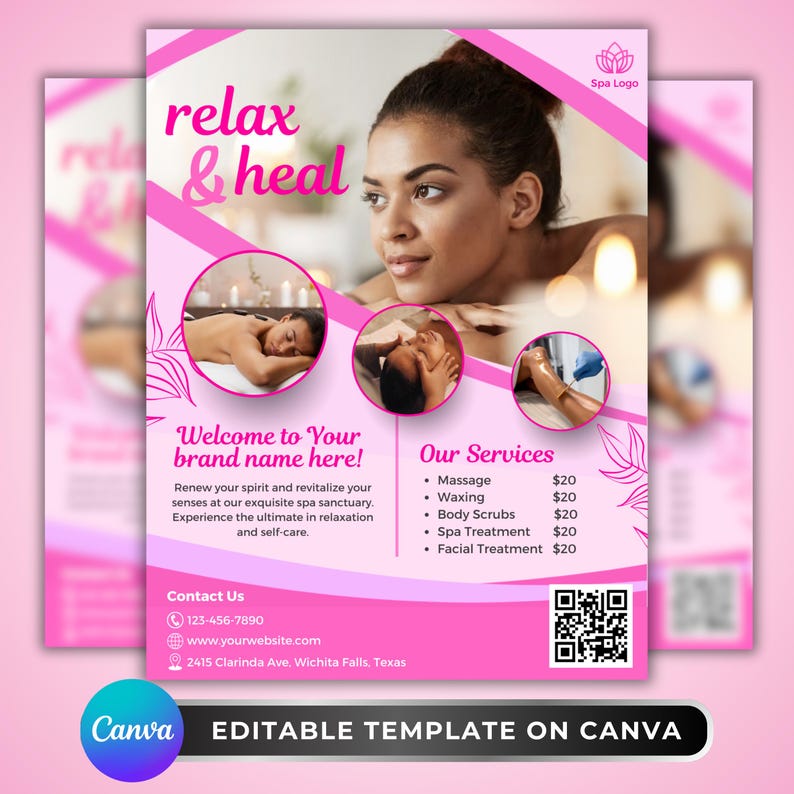 Editable Spa Flyer Template: Wellness & Massage Promo (canva) - Etsy