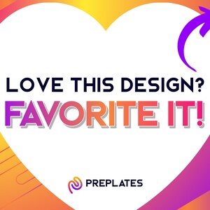 May include: A graphic with a white heart shape against a gradient background of orange, yellow, and purple. The text "LOVE THIS DESIGN? FAVORITE IT!" is displayed in bold, with the word "FAVORITE" in a gradient of purple to orange. A purple arrow points towards the text.
